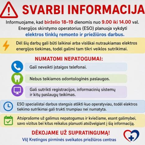 SVARBI INFORMACIJA PACIENTAMS!